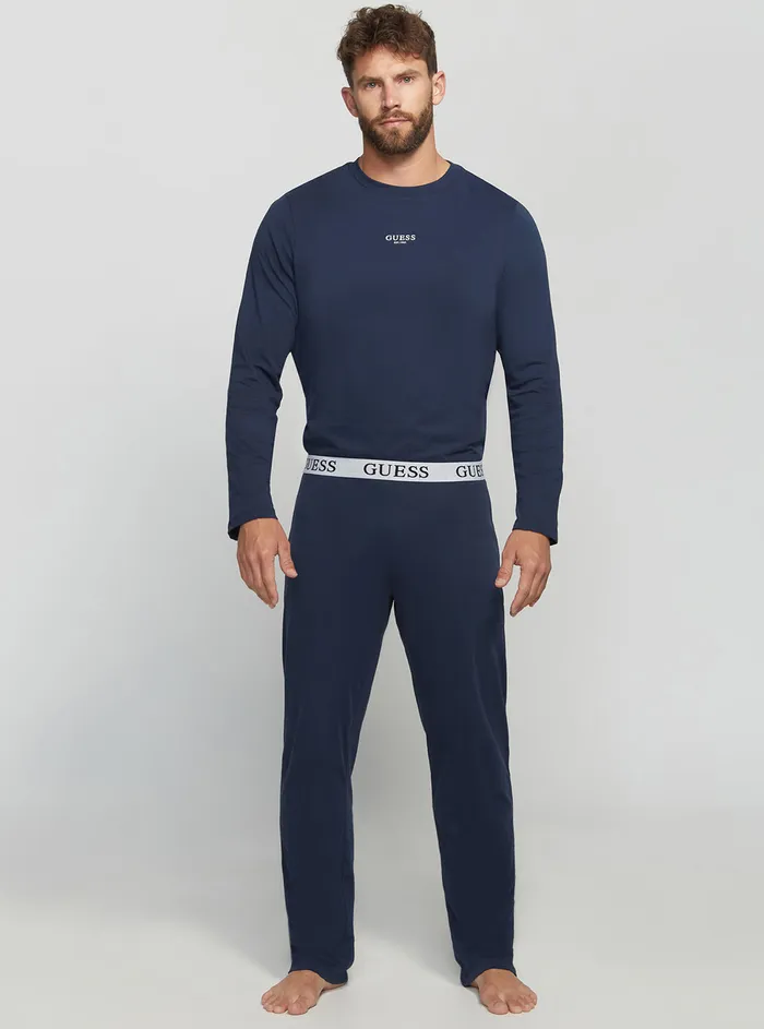 Men Underwear GUESS Silk Blue Derrick Pyjama 2piece Set Men Underwear GUESS Silk Blue Derrick Pyjama 2piece Set