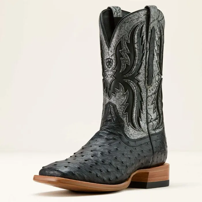 Men Western Boots Ariat Drifter Cowboy Boot Black Full Quill Ostrichsilver Metallic