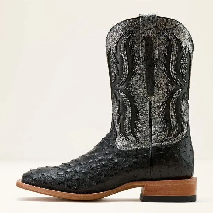 Men Western Boots Ariat Drifter Cowboy Boot Black Full Quill Ostrichsilver Metallic