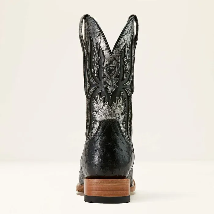 Men Western Boots Ariat Drifter Cowboy Boot Black Full Quill Ostrichsilver Metallic