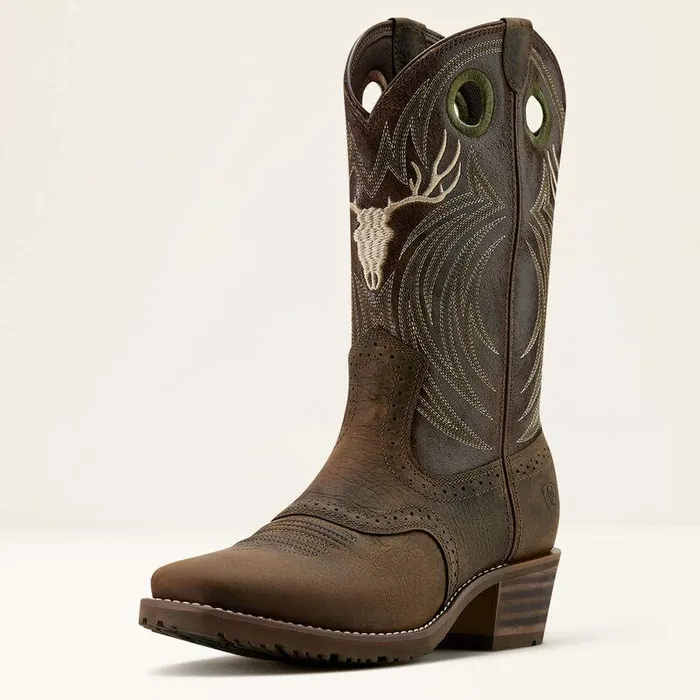 Men Western Boots Ariat Hybrid Roughstock Antler Cowboy Boot Wild Taupeespresso
