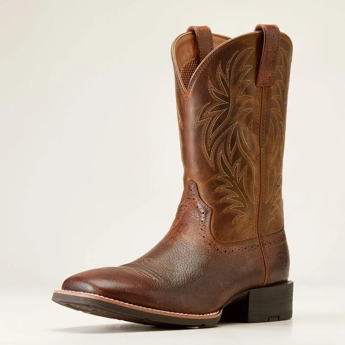 Men Western Boots Ariat Sport Wide Square Toe Cowboy Boot Fiddle Brown