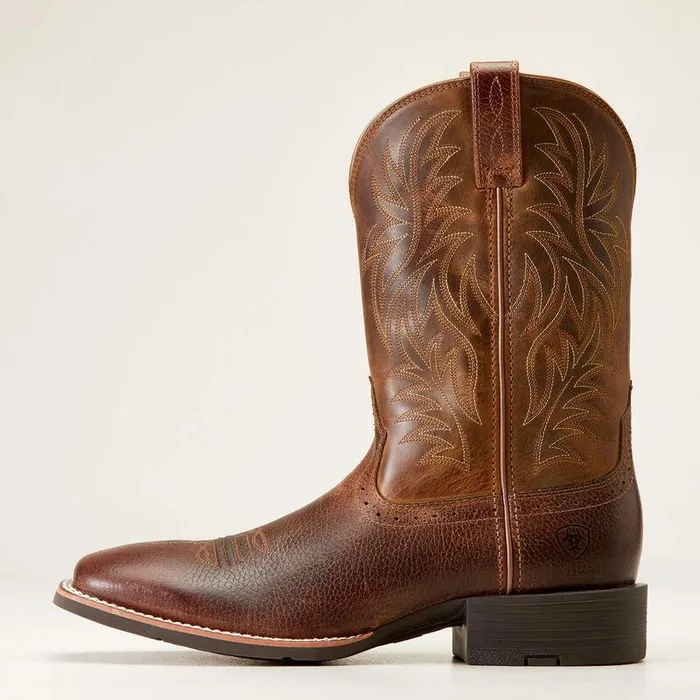 Men Western Boots Ariat Sport Wide Square Toe Cowboy Boot Fiddle Brown