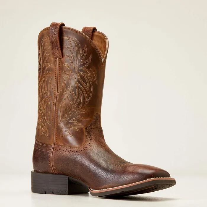 Men Western Boots Ariat Sport Wide Square Toe Cowboy Boot Fiddle Brown