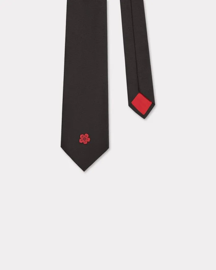 MenWomen 039Boke Flower039 Embroidered Silk Tie Black Kenzo Ties