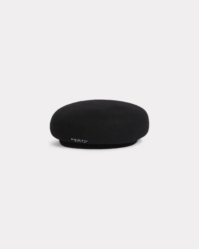 MenWomen 039KENZO Flower039 Wool Beret Black Kenzo Caps And Hats