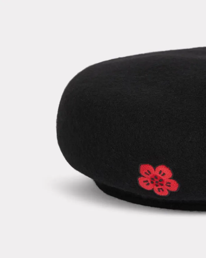 MenWomen 039KENZO Flower039 Wool Beret Black Kenzo Caps And Hats