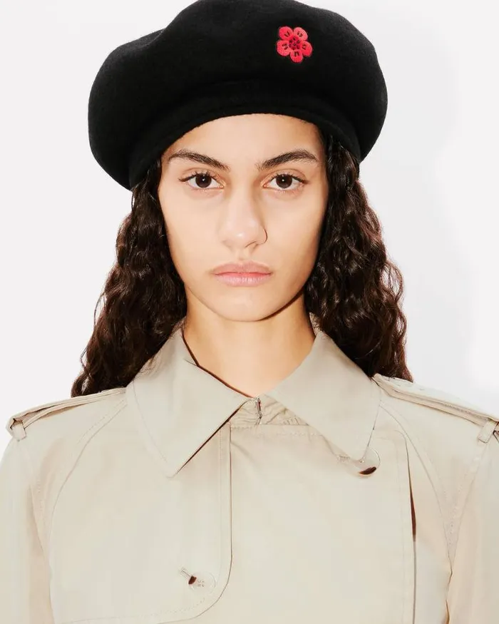 MenWomen 039KENZO Flower039 Wool Beret Black Kenzo Caps And Hats