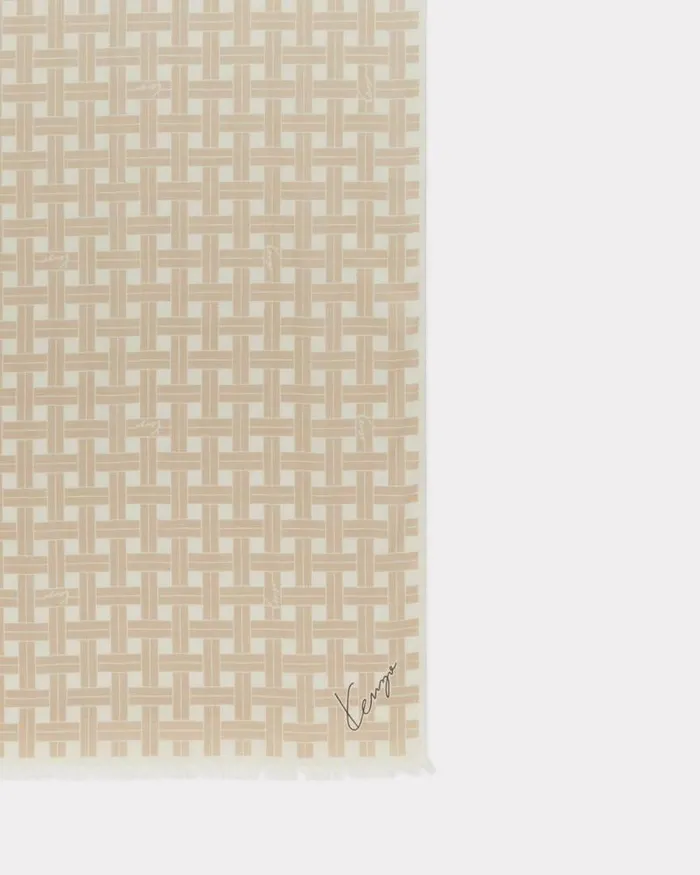MenWomen 039KENZO Weave039 Cotton Stole Beige Kenzo Scarves