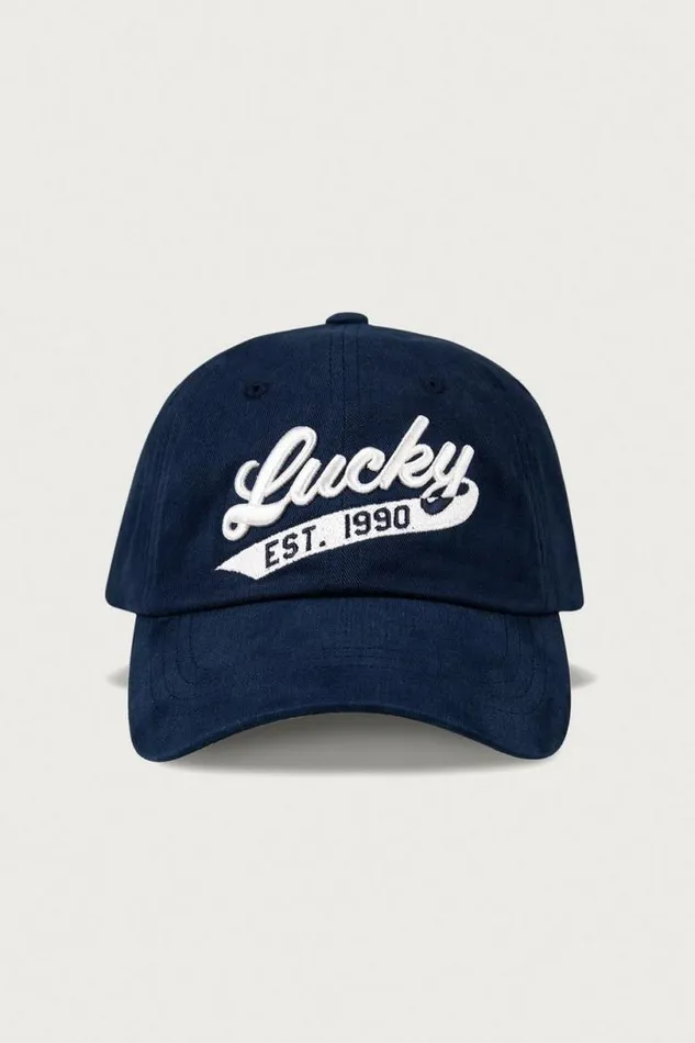 MenWomen Lucky Brand Hats Lucky 1990 Embroidered Dad Hat Dark Blue
