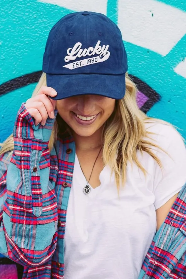 MenWomen Lucky Brand Hats Lucky 1990 Embroidered Dad Hat Dark Blue