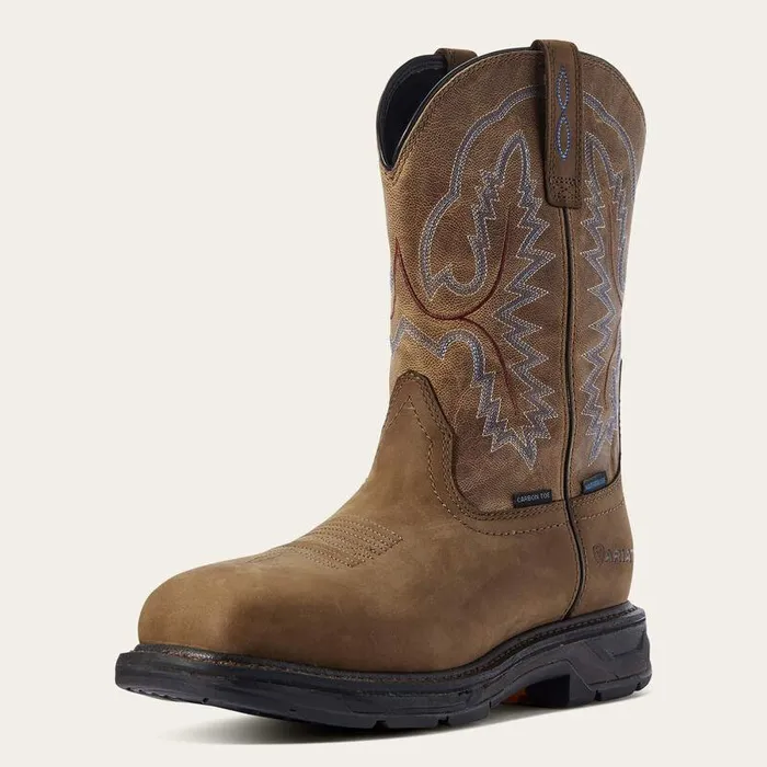 Men Work Boots Ariat WorkHog XT Waterproof Carbon Toe Work Boot Distressed Brown