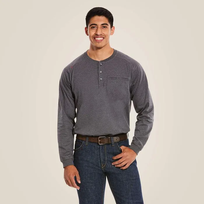 Men Workwear Ariat FR Air Henley Charcoal Heather