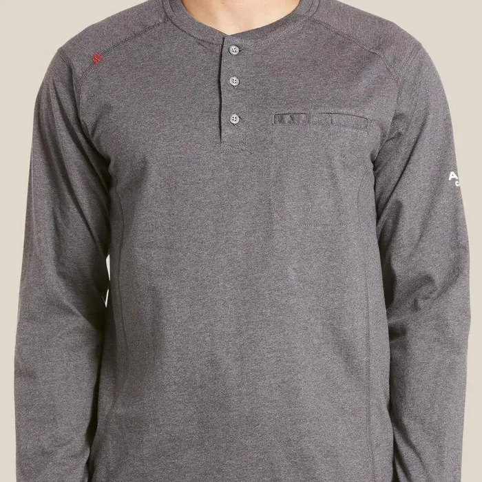 Men Workwear Ariat FR Air Henley Charcoal Heather Men Workwear Ariat FR Air Henley Charcoal Heather