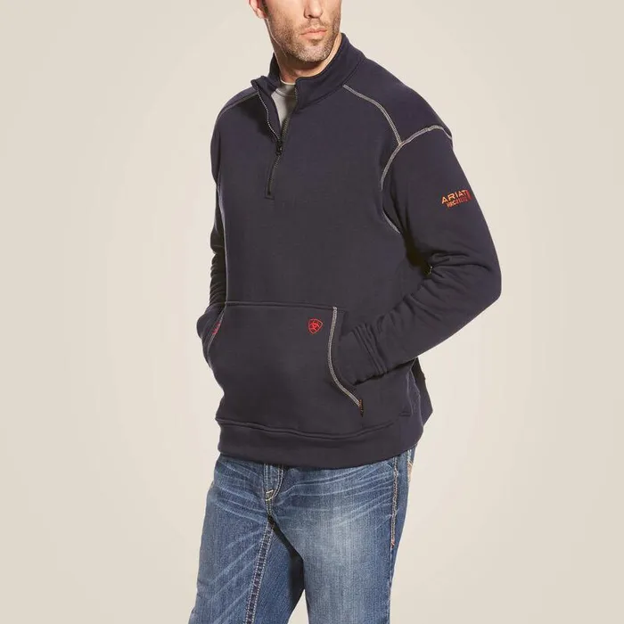 Men Workwear Ariat FR Polartec Fleece 14 Zip Top Navy