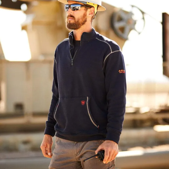 Men Workwear Ariat FR Polartec Fleece 14 Zip Top Navy Men Workwear Ariat FR Polartec Fleece 14 Zip Top Navy