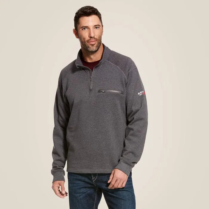 Men Workwear Ariat FR Rev 14 Zip Top Charcoal Heather