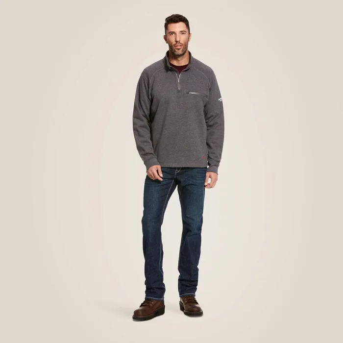 Men Workwear Ariat FR Rev 14 Zip Top Charcoal Heather