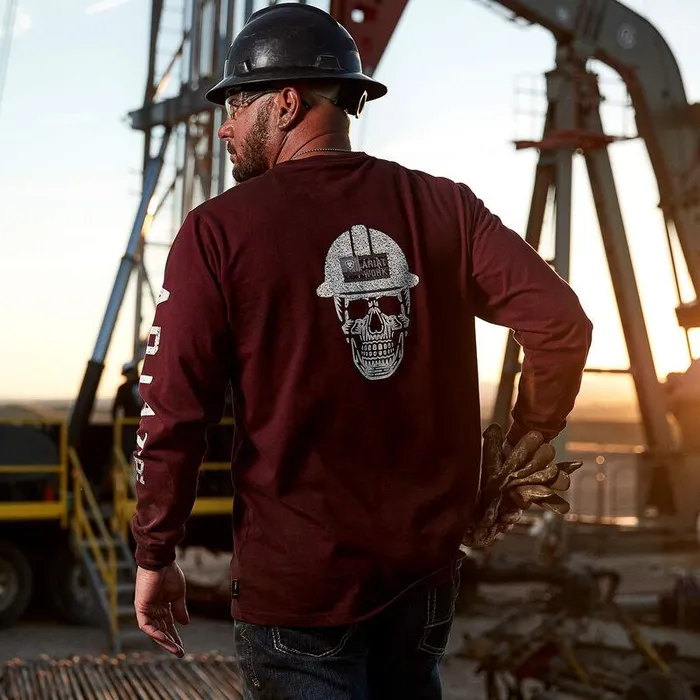 Men Workwear Ariat FR Roughneck Skull Logo TShirt Malbec Men Workwear Ariat FR Roughneck Skull Logo TShirt Malbec