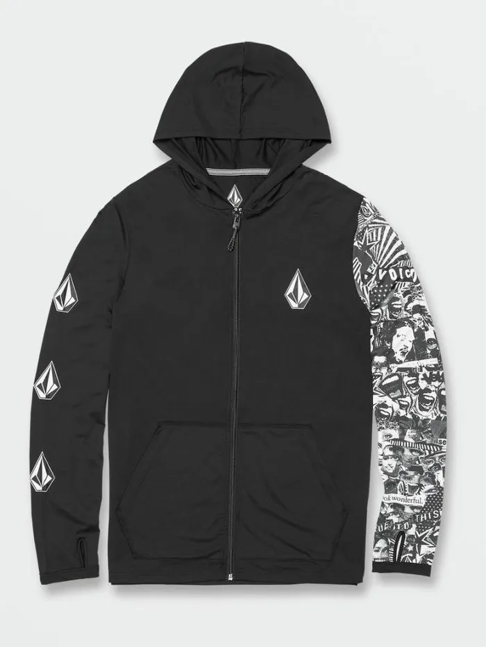 Mens Rashguards Volcom Iconic Stone Hood Collage Long Sleeve UPF 50 Rashguard 8211 Black