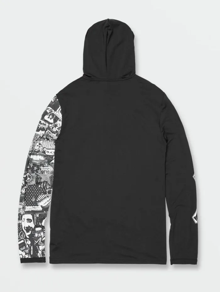 Mens Rashguards Volcom Iconic Stone Hood Collage Long Sleeve UPF 50 Rashguard 8211 Black