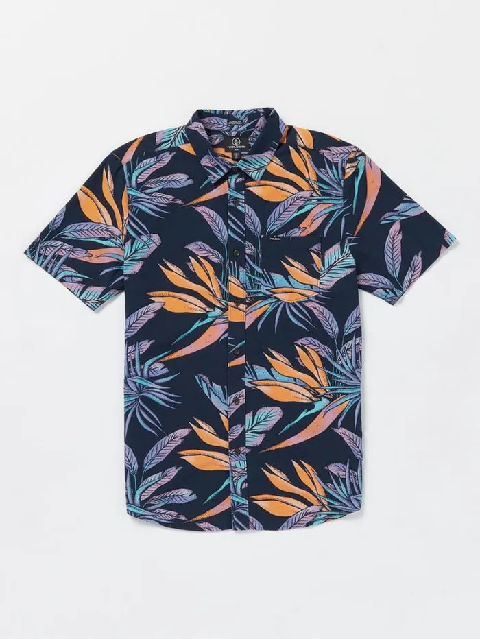 Mens Shirts and Flannels Volcom Indospray Floral Woven Short Sleeve Shirt 8211 Navy