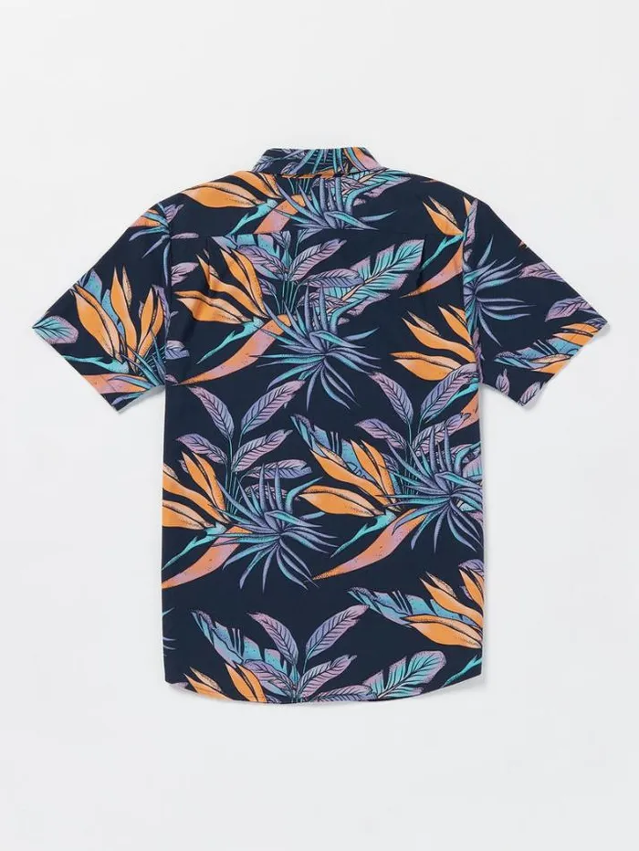 Mens Shirts and Flannels Volcom Indospray Floral Woven Short Sleeve Shirt 8211 Navy