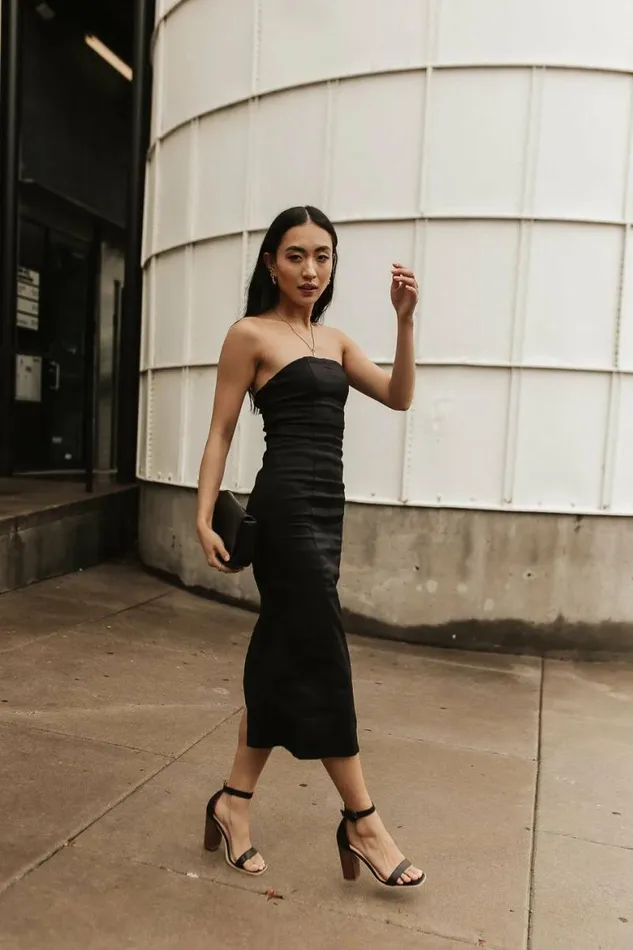 Micah Strapless Midi Dress In Black Black Women Bohme Dresses