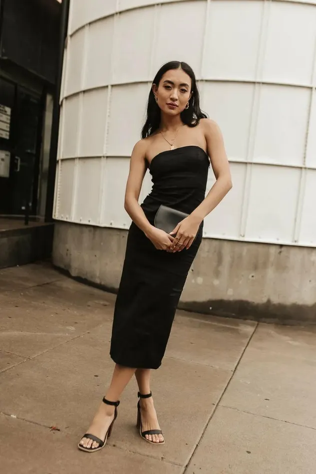 Micah Strapless Midi Dress In Black Black Women Bohme Dresses