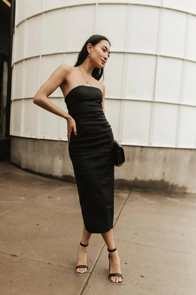 Micah Strapless Midi Dress In Black Black Women Bohme Dresses