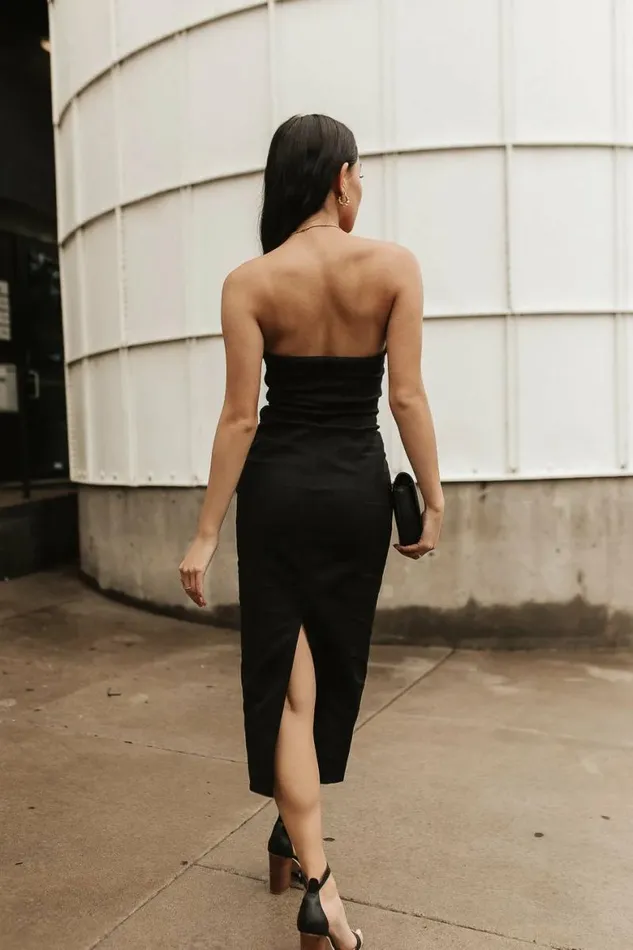 Micah Strapless Midi Dress In Black Black Women Bohme Dresses