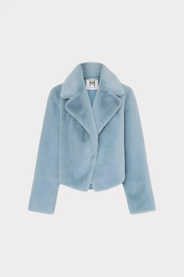 Milly Arya Faux Fur Jacket Blue Women Coats and Jackets