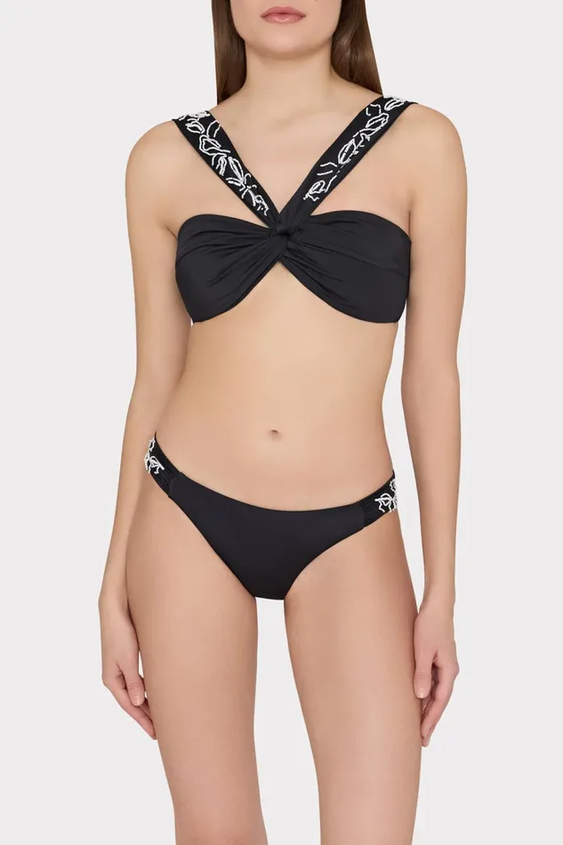 Milly Beaded Applique Shoulder Draped Bikini Top Black Women Bikinis Milly Beaded Applique Shoulder Draped Bikini Top Black Women Bikinis