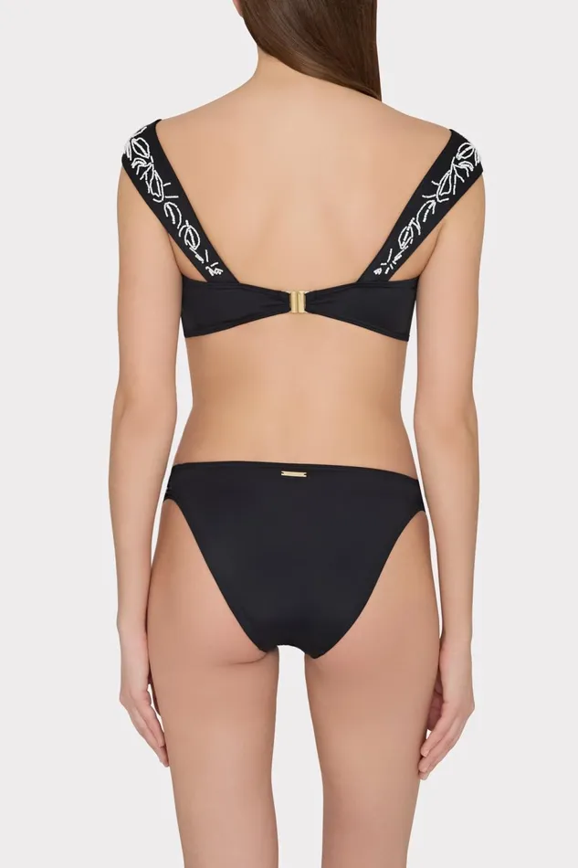 Milly Beaded Applique Shoulder Draped Bikini Top Black Women Bikinis Milly Beaded Applique Shoulder Draped Bikini Top Black Women Bikinis