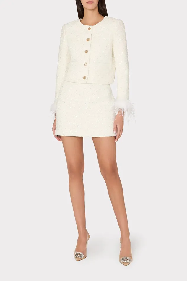 Milly Beaded Tweed Modern Mini Skirt White Women Matching Sets Milly Beaded Tweed Modern Mini Skirt White Women Matching Sets