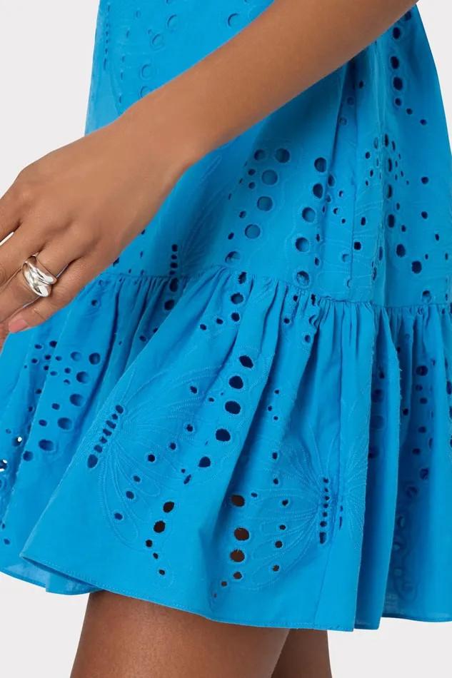 Milly Butterfly Eyelet Off The Shoulder Dress Blue Women Dresses
