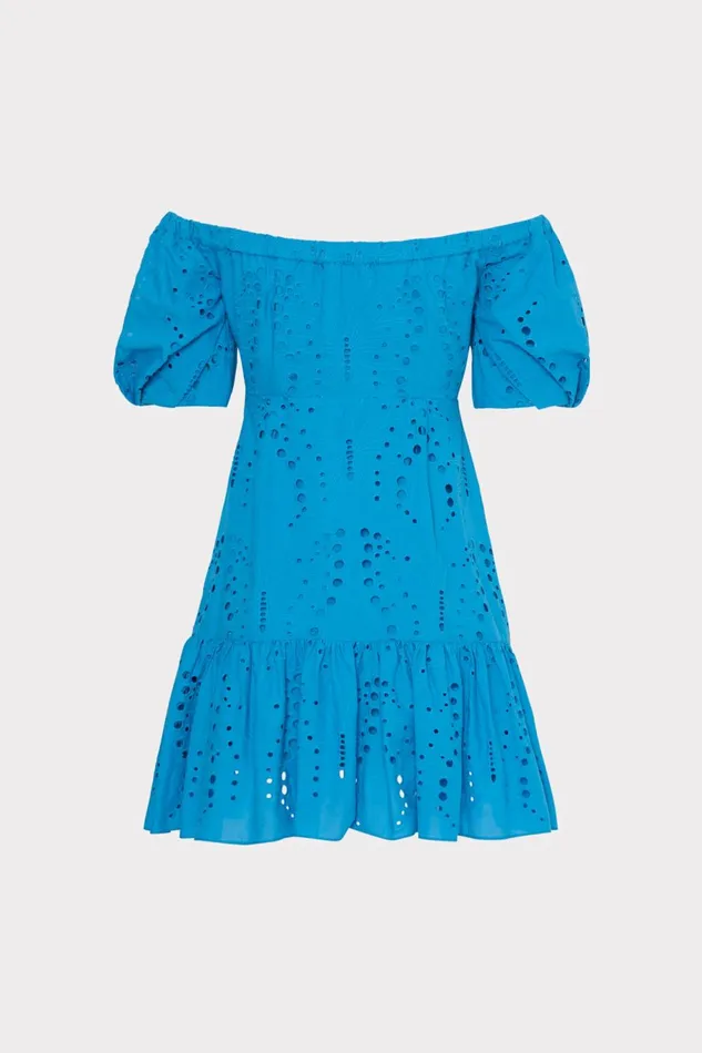 Milly Butterfly Eyelet Off The Shoulder Dress Blue Women Dresses