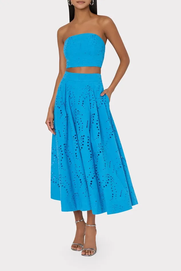 Milly Butterfly Eyelet Strapless Crop Top Blue Women Matching Sets