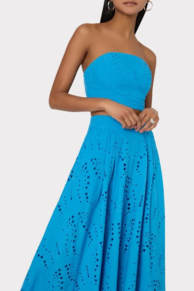 Milly Butterfly Eyelet Strapless Crop Top Blue Women Matching Sets