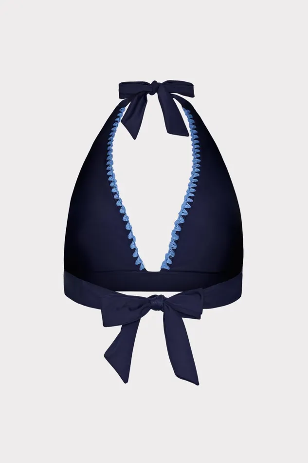 Milly Crochet Stitch Halter Bikini Top Navyblue Women Bikinis