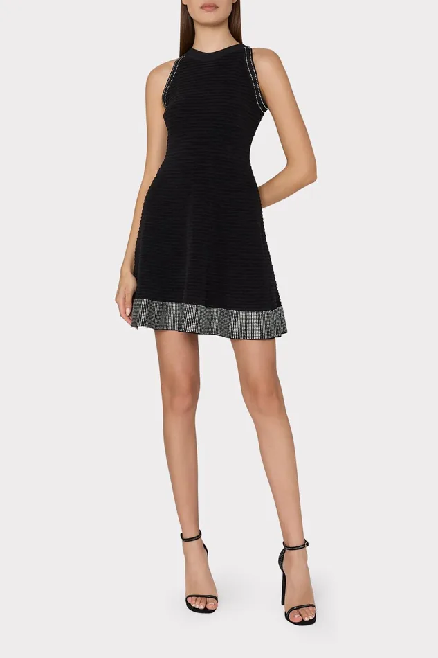 Milly Crystal Trim Knit Mini Dress Black Women Dresses Milly Crystal Trim Knit Mini Dress Black Women Dresses