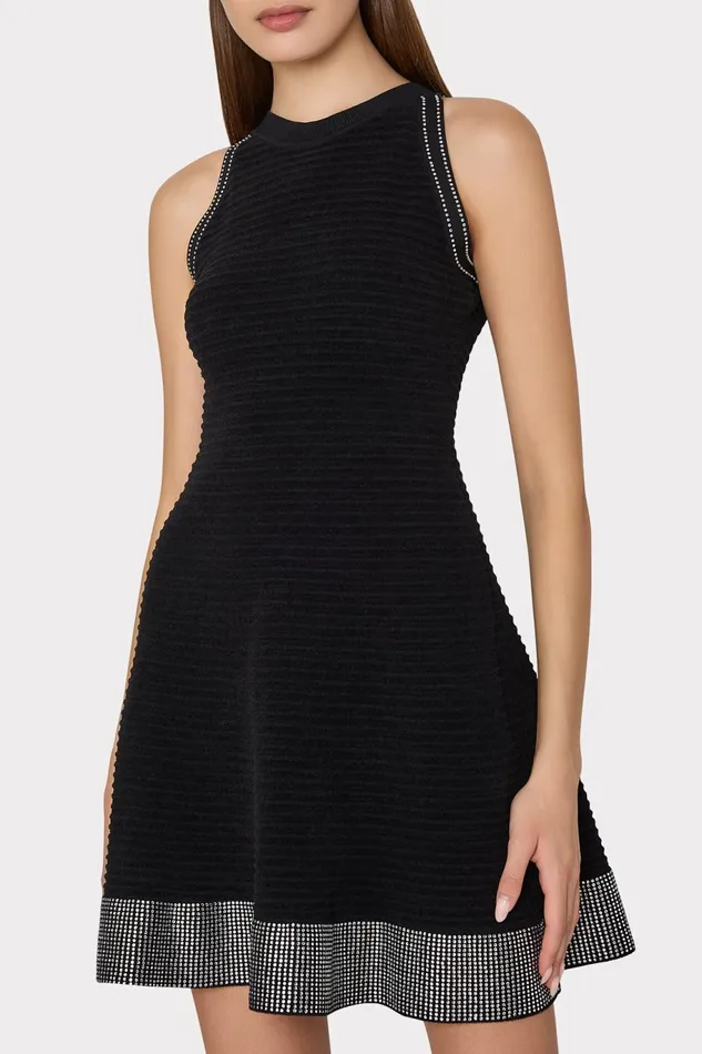 Milly Crystal Trim Knit Mini Dress Black Women Dresses Milly Crystal Trim Knit Mini Dress Black Women Dresses