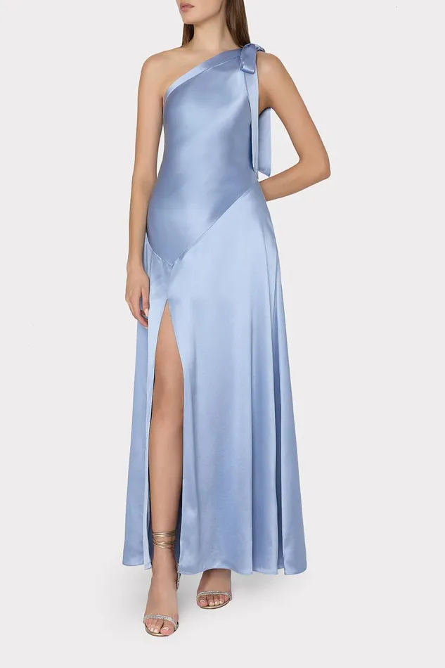 Milly Eleni Hammered Satin Gown Light Blue Women Dresses