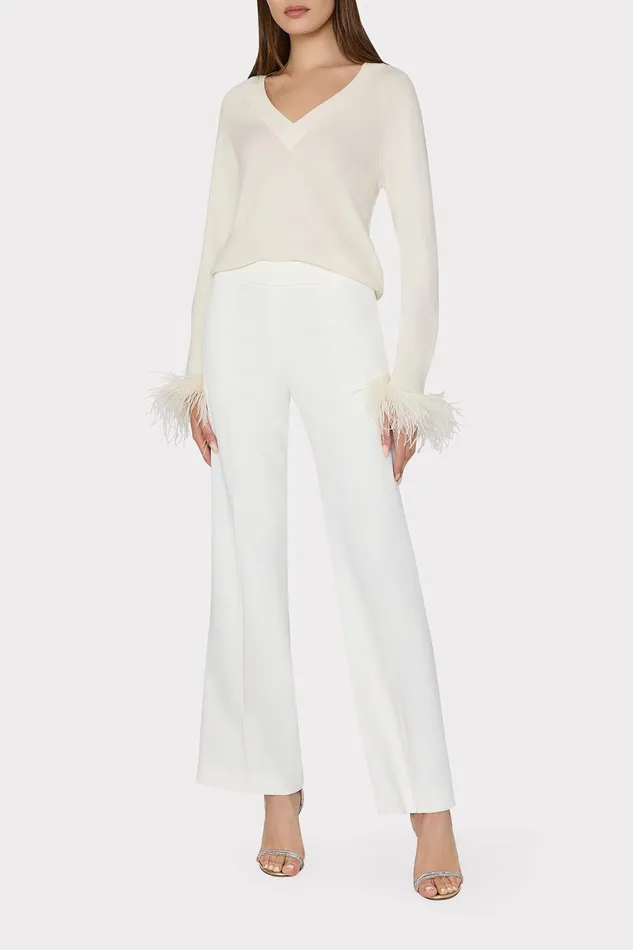 Milly Feather Cuff VNeck Sweater Ecru Women Tops Milly Feather Cuff VNeck Sweater Ecru Women Tops