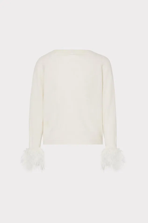 Milly Feather Cuff VNeck Sweater Ecru Women Tops Milly Feather Cuff VNeck Sweater Ecru Women Tops