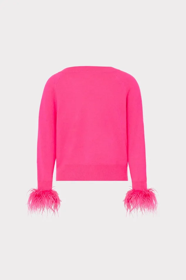Milly Feather Cuff Vneck Sweater Milly Pink Women Tops Milly Feather Cuff Vneck Sweater Milly Pink Women Tops