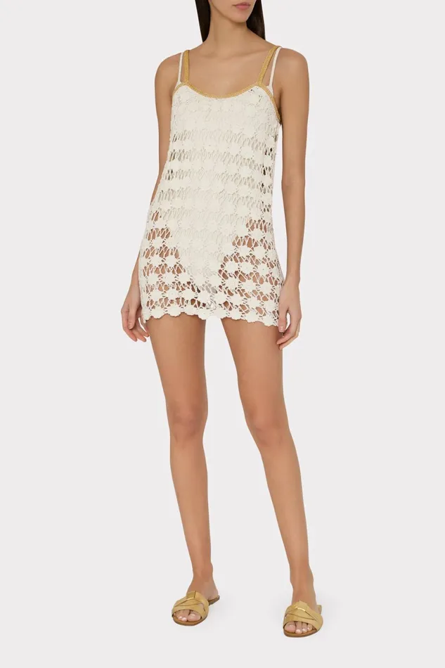 Milly Floral Crochet Cami Mini Dress Ecru Women CoverUps
