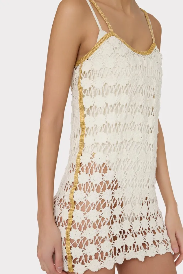 Milly Floral Crochet Cami Mini Dress Ecru Women CoverUps