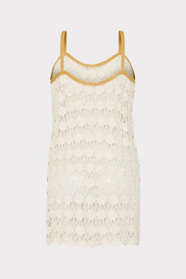 Milly Floral Crochet Cami Mini Dress Ecru Women CoverUps