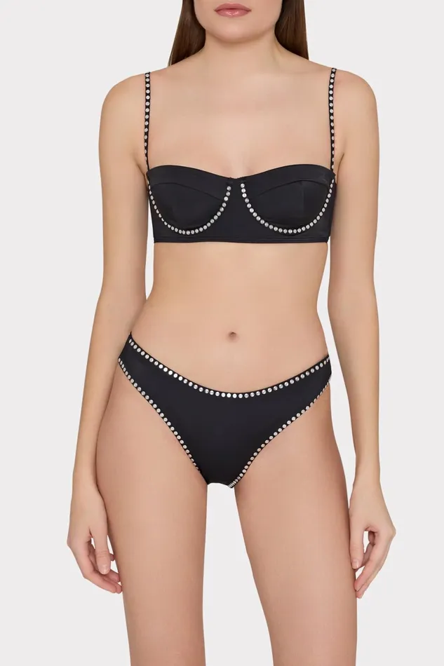 Milly Heat Set Embellishment Bikini Top Black Women Swim and Coverups Milly Heat Set Embellishment Bikini Top Black Women Swim and Coverups